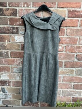 ANTONIO MELANI Gray Textured Sleeveless Midi Sheath with Draped Collar